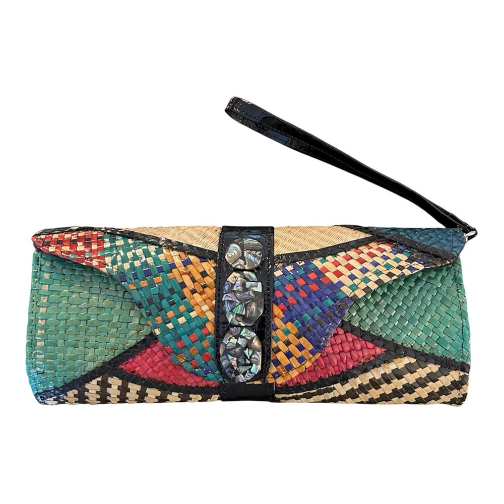Raffa Multicolor Woven Clutch with Wrist Strap